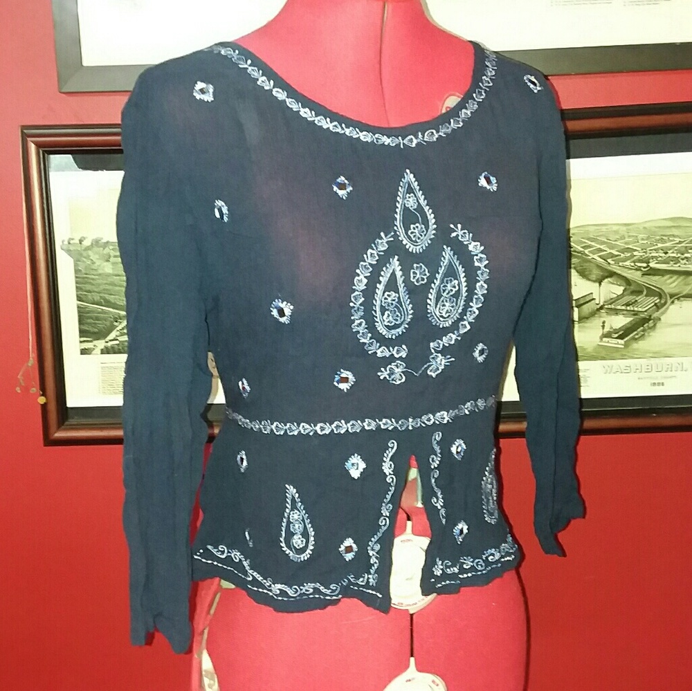 Hippie Festival Top. Embroidered Blouse.